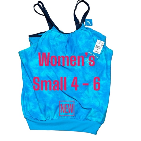 Women’s Free Country Small Tankini Padded Cup Swim Swimwear Tank Top Blouson NWT - Picture 2 of 11